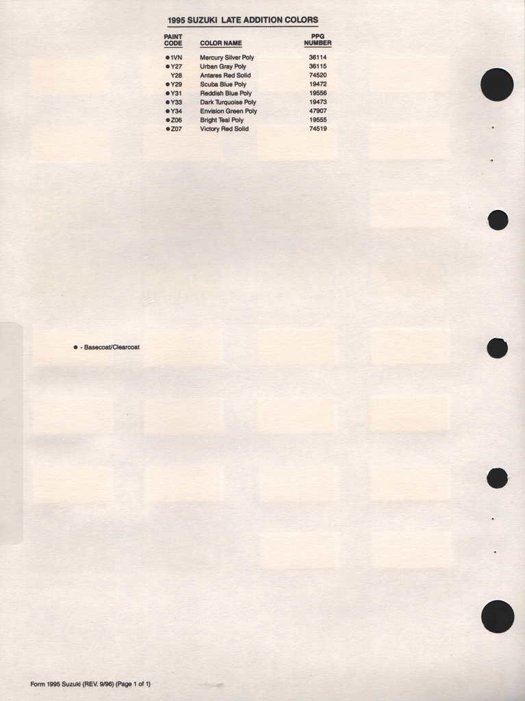 1995 Subaru Paint Charts PPG 3